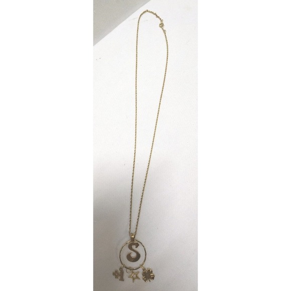 Avon Jewelry - VTG 80'S Avon Gold Tone Initial S Charm Holder Necklace Shamrock Star #1 23"